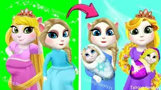 Elsa and Rapunzel with Kids! My Talking Angela 2