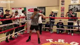 Jaime Munguia shadow boxes during the media day for his fight against Jimmy Kelly