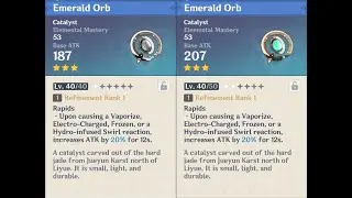 Emerald Orb weapon appearance base vs. ascended in Genshin Impact