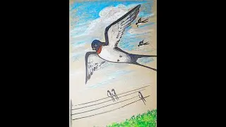Как нарисовать ласточку на крафтовой бумаге.