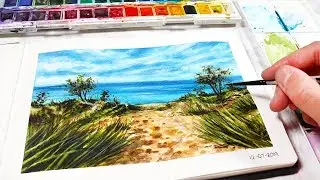 EASY BEACH WATERCOLOR PAINTING FOR BEGINNERS - Watercolor Painting Ideas