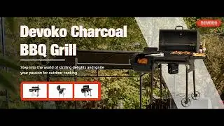 Devoko Charcoal Grill, Outdoor BBQ Grill with Offset Smoker and Side Table for Garden and Parties