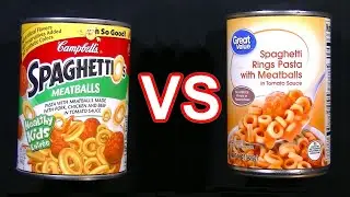 SpaghettiOs VS Walmart Great Value Spaghetti Rings Pasta Both with Meatballs Which is Better Review