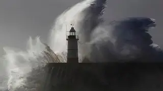 The Extreme Storm in Pacific Ocean. Ship in Storm 90ft waves