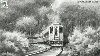 Train In The Beautiful Forest With Pencil Sketching And Shading || Pencil Art