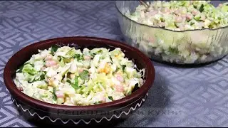 Salad in 5 minutes with cabbage and beans. Delicious, fast and simple!
