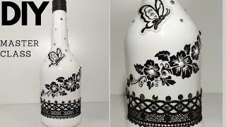 Декор бутылок кружевом и стразами своими руками тату на бутылке DIY Decorative glass bottles