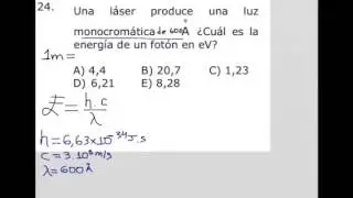 Como calcular la energía de un fotón en ev que produce una láser