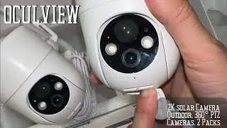 2 Pack 2K Solar Wireless Security Cameras with 360°PTZ, Color Night Vision, PIR Motion Sensor