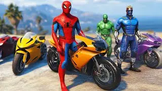 الأبطال الخارقين على القضبان دوامة قمع جسر 🕷️🏍️ RAINBOW SPIDER MAN! on Motorcycle in Spiral Bridge