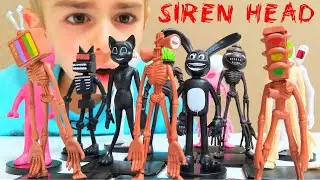 SIREN HEAD & FRIENDS. CARTOON DOG CARTOON CAT SIREN TV HEAD EYE BALL HEAD. Collection of monsters.