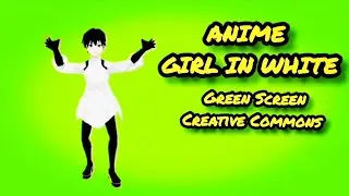ANIME GIRL IN WHITE. Anime footage on a green screen, chromakey video.