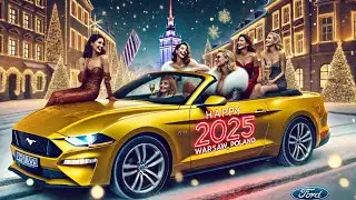 4K driving tour and New Year Celebration at Yellow Mustang Cabriolet | Happy 2025 in Warsaw 