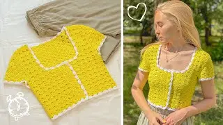 ТОПИК крючком 🌼| Мастер-класс по вязанию крючком | Имитация вшивного рукава