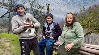 Self-sufficient life of an elderly couple in a mountain village far from civilization
