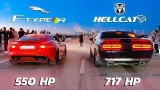 ДИКИЕ КОШКИ на V8! Dodge SRT Hellcat 6.2k vs 5.0k Jaguar F-Type R + AMG C43 + BMW M550i + ZEEKR 001
