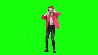 Teen listens to music on headphone green screen video effect,