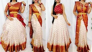 Silk Saree Draping in 5 elegant Style/South indian style/gown Style/Perfect pleats trick/Saundaryaa