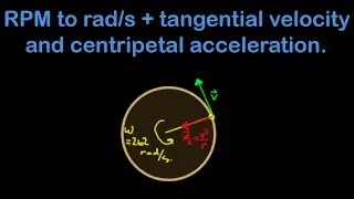 Converting RPM to rad/s and finding tangential velocity and centripetal acceleration.