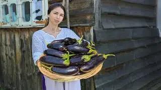 Cooking eggplants in village.Three Delicious appetizers. Relaxing village