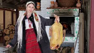 Perfect supper in village. Cooking Duck in the village oven with potatoes
