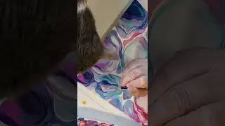 Abstract painting process - blue and red gouache background