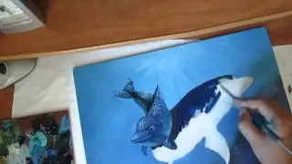 Я учусь рисовать.Подводный мир.Дельфины. Масляная живопись.