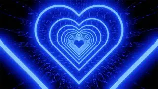 Neon Tunnel of Dark Blue Hearts on a Mirrored Background. 4K Video Loop
