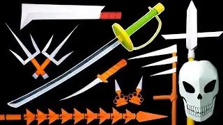 AMAZING NINJA TOYS! 9 Origami paper ninja Sword/ Sai/ Knife/ Mask/ Spear