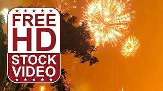 Free Stock Videos – fireworks bursting on orange sky at sunset above tree 3D