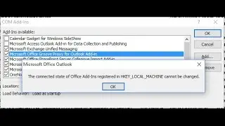 Fix Outlook the connected state of office add Ins registered in HKEY LOCAL MACHINE cannot be changed