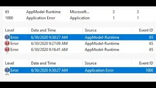 Event 65 AppModel-Runtime - Failed with 0x57 retrieving AppModelRuntime status for package Windows