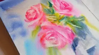 Розовые  розы, картина акварелью
