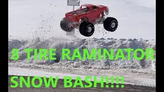 8 tire Primal Rc Raminator first time in the snow!!