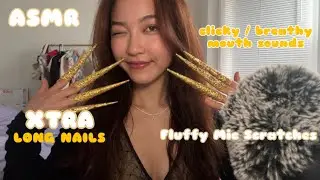 ASMR EXTRA LONG NAIL FLUFFY MIC SCRATCHES 🤗 Clicky/Breathy Mouth Sounds & Sleep Inducing Visuals 😵‍💫