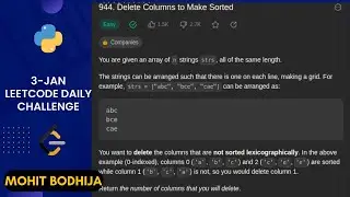 944. Delete Columns to Make Sorted || 3rd Jan LeetCode Challenge || Python || Hindi + English