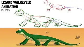 Cartoon Lizard Walk Cycle Animation Step by Step | 2D Character Walkcycle |  4 Leg Walk Cycle