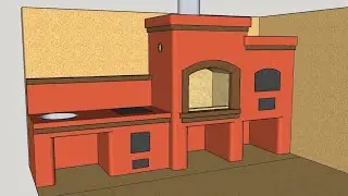 Печной комплекс с электрическим вертелом, печь под казан, мангал, мини русскакя печь