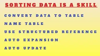 Convert Data to Table / Name Table / Use Structured Reference / Auto Expansion / Auto Update  Excel