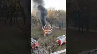 Видео от очевидцев, по словам которых, горит аварийная машина службы водоканала. г Нальчик 3.12.23г