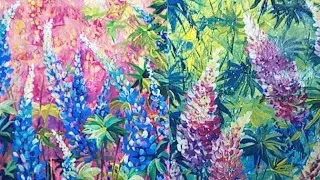 Как нарисовать цветы - ЛЮПИНЫ?  Гуашь. Акрил. Прямой эфир.