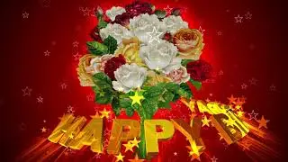 Шикарный футаж HAPPY BIRTHDAY. НЕОТРАЗИМЫЙ БУКЕТ РОЗ на тёмно-красном фоне с эффектом звёзд