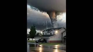 a large tornado is seen in the sky over a house