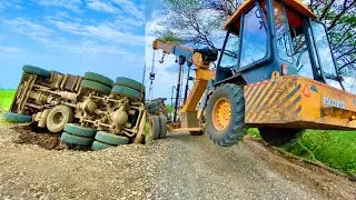TATA Dump Truck Accident Rescuied By Escort and ACE Hydra Crane Machine and CAT JCB Machine Bac