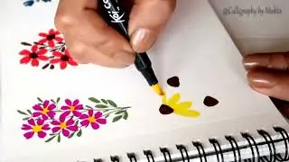 Easy & quick Flower Doodles |How to draw flowers using Brush Pens  Flowers drawing Ideas  Project