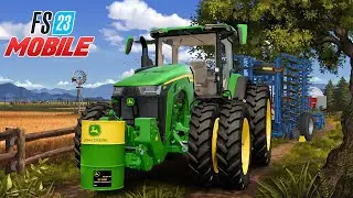 John Deere 8R pulling huge cultivators - Farming Simulator 23 mobile