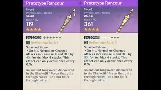 Prototype Rancour weapon appearance base vs. ascended in Genshin Impact