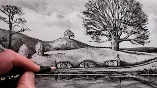 How to Draw a Landscape Pencil Sketch: The Shire Lord of The Rings