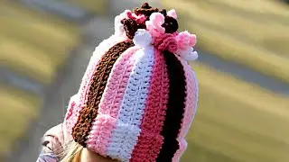 ✅ПОЛОСАТАЯ ШАПОЧКА КРЮЧКОМ. Поперечное вязание. Для начинающих