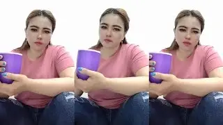 Bunda cantik bohay manis duduk sambil minum kopi santai